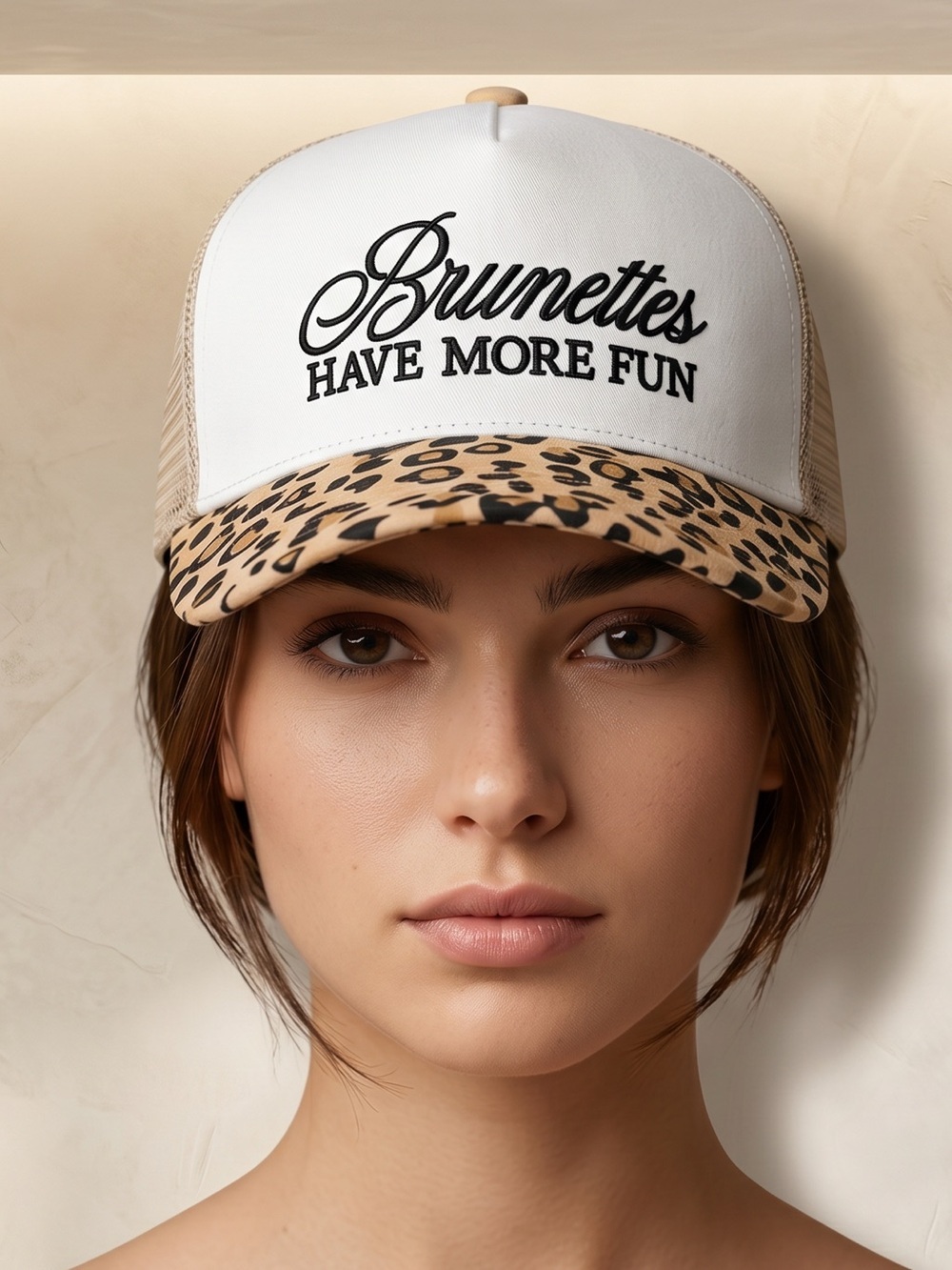 Animal Print & Embroidered Graphic Trucker Hat Brunettes Have More Fun